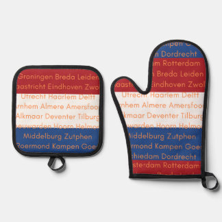 Dutch Flag Colours with Cities Oven Mitt & Pot Holder Set