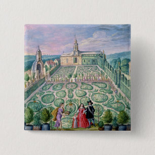 Dutch Garden, 1650 (w/c on paper) 2 Inch Square Button