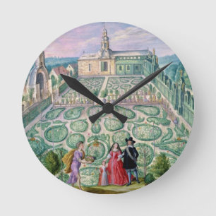 Dutch Garden, 1650 (w/c on paper) Round Clock
