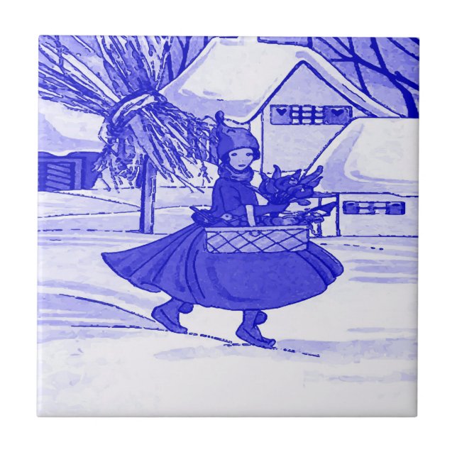 Dutch Girl, Delft Blue Tile (Front)
