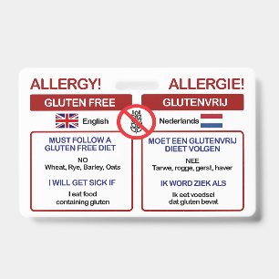 DUTCH Gluten Free Travel Card   Allergy Badge