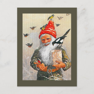 Dutch Gnome Feeding the Birds Postcard
