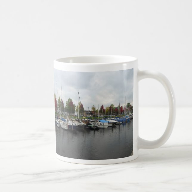 Dutch Harbour with Green & Red Trees Panoramic Mug (Right)