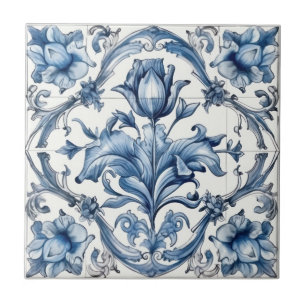 Dutch Holland Blue Tulip Pattern Tile