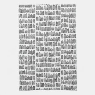 Dutch Houses Winter Amsterdam City Pattern Kitchen Towel