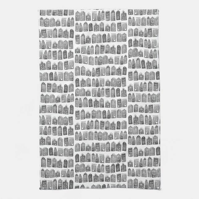 Dutch Houses Winter Amsterdam City Pattern Kitchen Towel (Vertical)