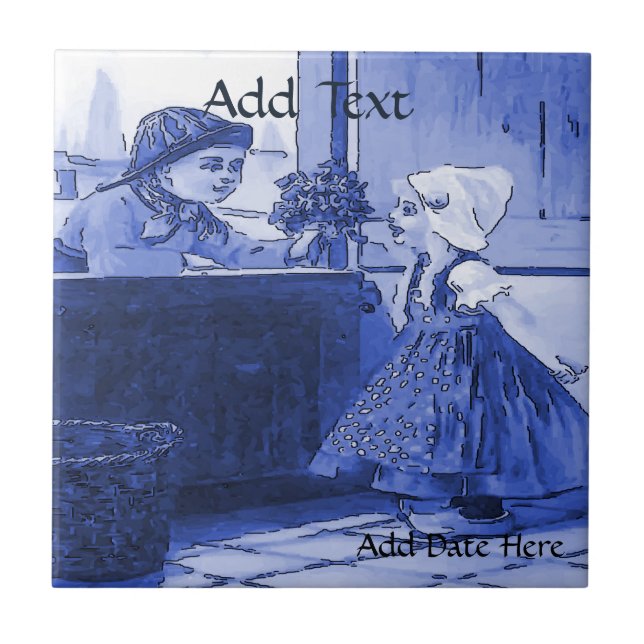 Dutch Kids Flowers  Tile, Dutch Look, Personalize Tile (Front)