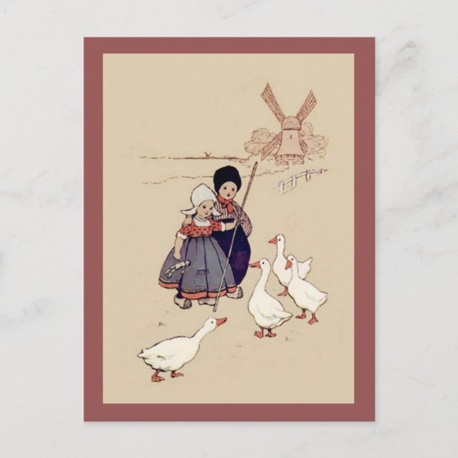 Dutch Kids with Geese Postcard (Front)