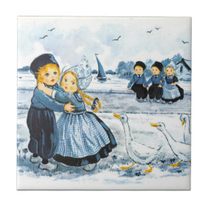 Dutch Kids with Geese Tile