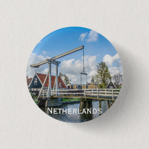 Dutch lifting wooden bridge in Netherlands 1 Inch Round Button