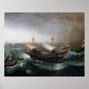 Dutch Merchant Vessels and a Smalschip Accompanied Poster