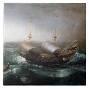 Dutch Merchant Vessels and a Smalschip Accompanied Tile