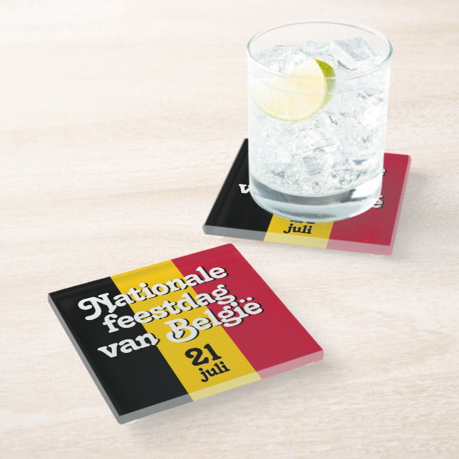 Dutch Nationale feestdag van België Belgian Flag Glass Coaster (Angled)