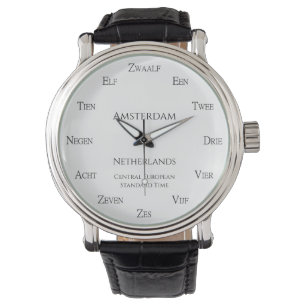 Dutch Numbers Personalized City Country Time Zone Watch