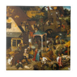 Dutch Proverbs by Pieter Bruegel the Elder Tile<br><div class="desc">The Dutch Proverbs (also called The Netherlandish Proverbs) by Pieter Bruegel the Elder, 1559, is an intricate oil and tempera landscape painting with a multitude of figures depicting popular proverbs of the day. Bruegel jams dozens of proverbs into a single composition, illustrating everything from the man at left banging his...</div>