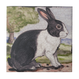Dutch Rabbit Bunny Black & White Landscape Easter Tile