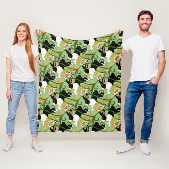 Dutch Rabbit on Green Tiled Home Accent Fleece Blanket (In Situ)
