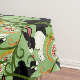Dutch Rabbit on Green Tiled Home Accent Tablecloth