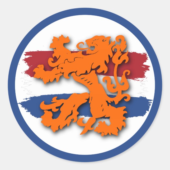 Dutch Red White Blue Flag Orange Lion Team Holland Classic Round Sticker (Front)