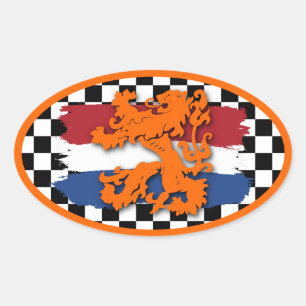 Dutch Red White Blue Flag Orange Lion Team Holland Oval Sticker