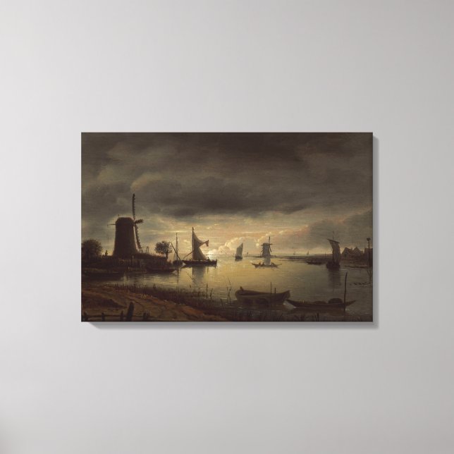 Dutch River Scene with Windmill by van Borssom Canvas Print (Front)