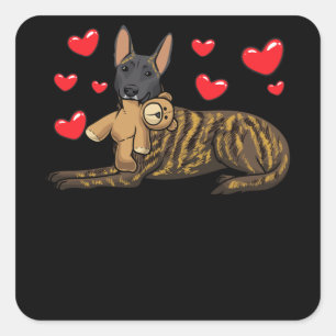 Dutch Shepherd Dog With Stuffed Animal And Hearts Square Sticker