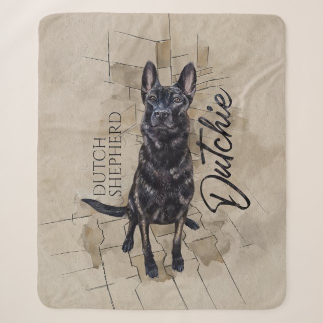 Dutch Shepherd - Dutchie Illustration Sherpa Blanket (Front)