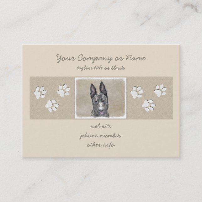 Dutch Shepherd Painting - Cute Original Dog Art Business Card (Front)