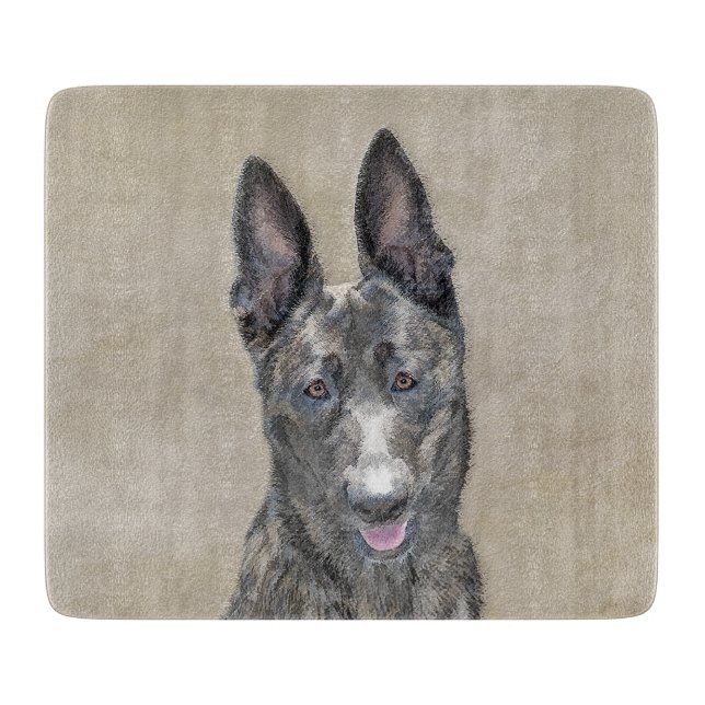 Dutch Shepherd Painting - Cute Original Dog Art Cutting Board (Front)