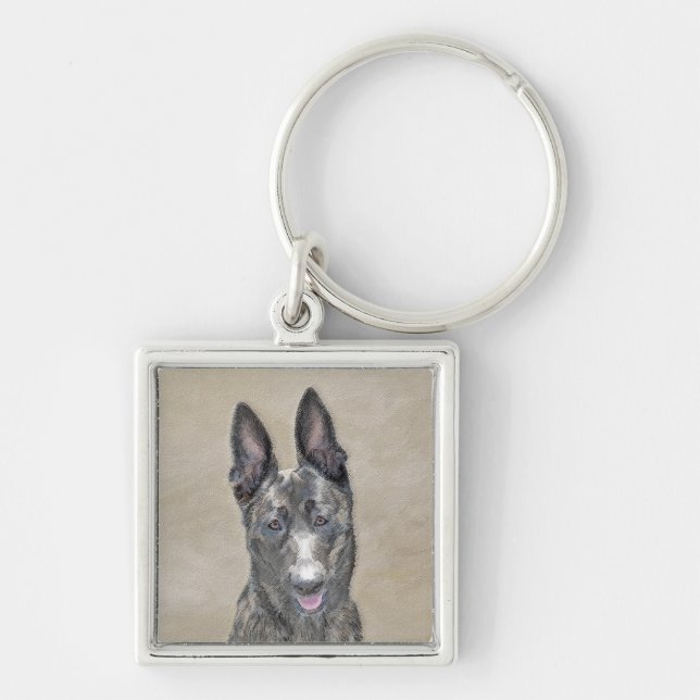 Dutch Shepherd Painting - Cute Original Dog Art Keychain (Front)