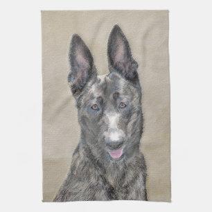 Dutch Shepherd Painting - Cute Original Dog Art Kitchen Towel