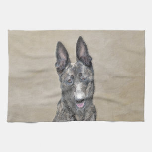 Dutch Shepherd Painting - Cute Original Dog Art Kitchen Towel