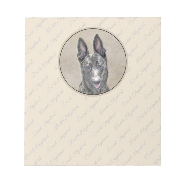 Dutch Shepherd Painting - Cute Original Dog Art Notepad (Front)