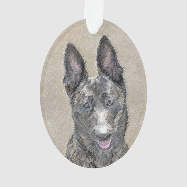 Dutch Shepherd Painting - Cute Original Dog Art Ornament (Back)