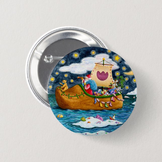 DUTCH SHOE SANTA SHIP, ICEBERGS, WHALE, TEDDY BEAR 2 INCH ROUND BUTTON (Front & Back)