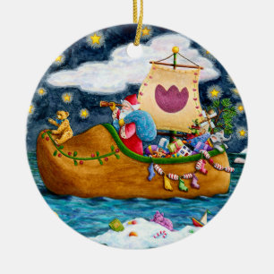 DUTCH SHOE SANTA SHIP, ICEBERGS, WHALE, TEDDY BEAR CERAMIC ORNAMENT