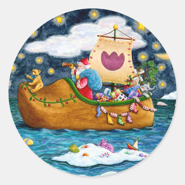 DUTCH SHOE SANTA SHIP, ICEBERGS, WHALE, TEDDY BEAR CLASSIC ROUND STICKER (Front)