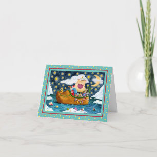 DUTCH SHOE SANTA SHIP, ICEBERGS, WHALE, TEDDY BEAR HOLIDAY CARD
