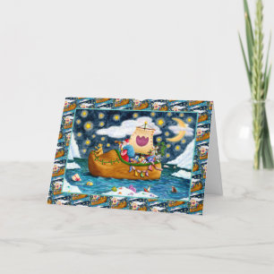 DUTCH SHOE SANTA SHIP, ICEBERGS, WHALE, TEDDY BEAR HOLIDAY CARD