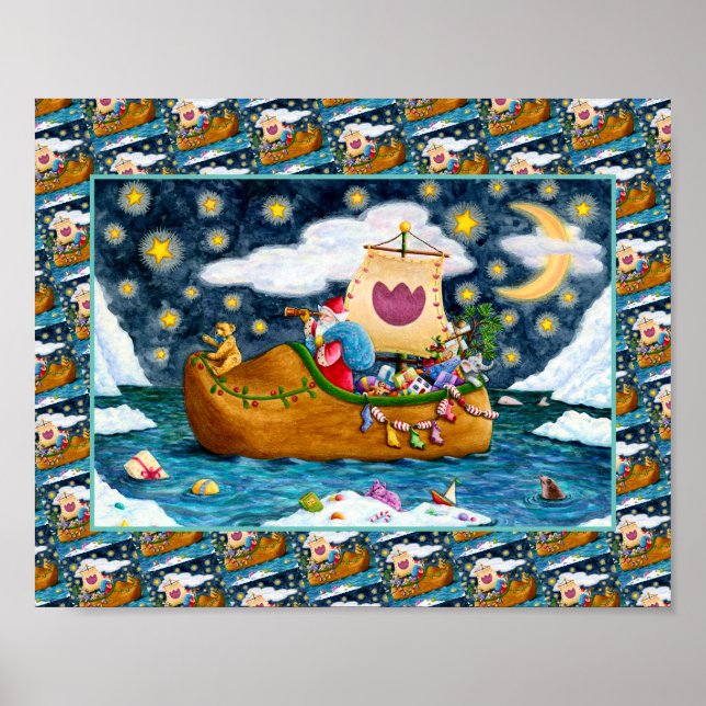 DUTCH SHOE SANTA SHIP, ICEBERGS, WHALE, TEDDY BEAR POSTER (Front)