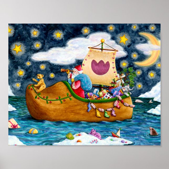 DUTCH SHOE SANTA SHIP, ICEBERGS, WHALE, TEDDY BEAR POSTER (Front)