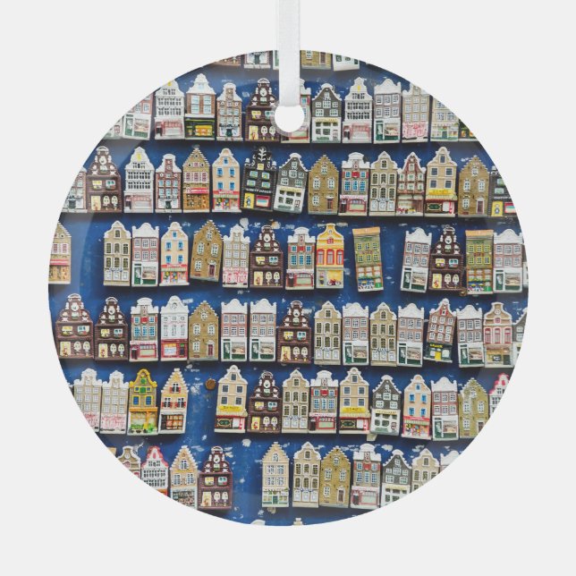 Dutch souvenirs, Amsterdam street scene. Glass Ornament (Front)