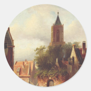 Dutch Town Scene by Charles Leickert Landscape Classic Round Sticker