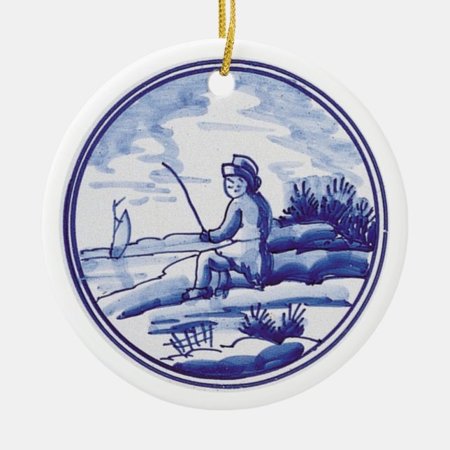 Dutch traditional blue tile ceramic ornament (Front)