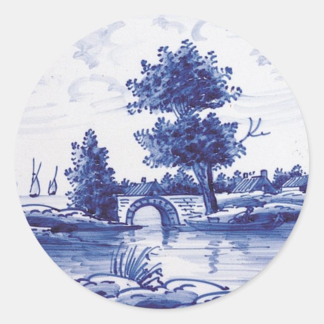 Dutch traditional blue tile classic round sticker (Front)