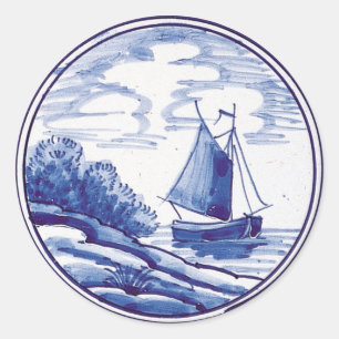 Dutch traditional blue tile classic round sticker