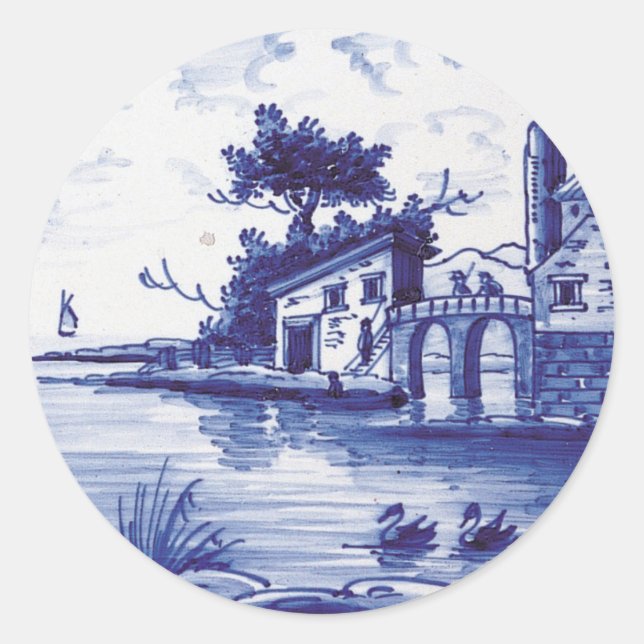 Dutch traditional blue tile classic round sticker (Front)