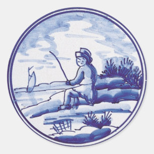 Dutch traditional blue tile classic round sticker