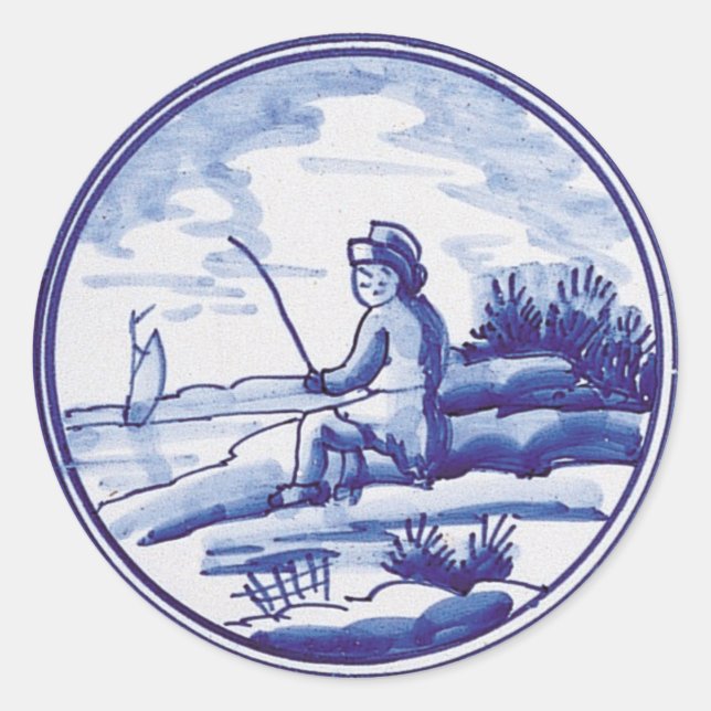 Dutch traditional blue tile classic round sticker (Front)