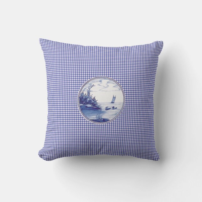 Dutch traditional blue tile throw pillow (Front)